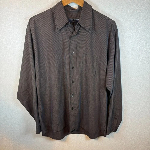 Ted Baker Men's Long Sleeve Dress Shirt Brown Check Print Size 4 - Picture 2 of 9